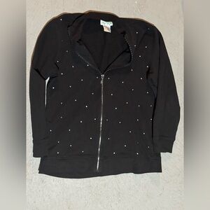 Quacker Factory Women Black Rhinestone Zip Up Cardigan Medium